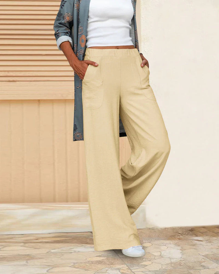 Molly | Women's Wide Leg Trouser with Elasticated Waist and Patch Pockets