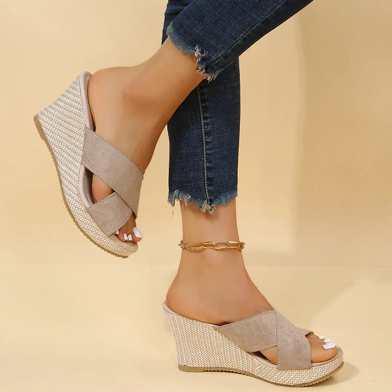 Natalie | Women's Wedge Heels with Cross Straps and Espadrille Sole