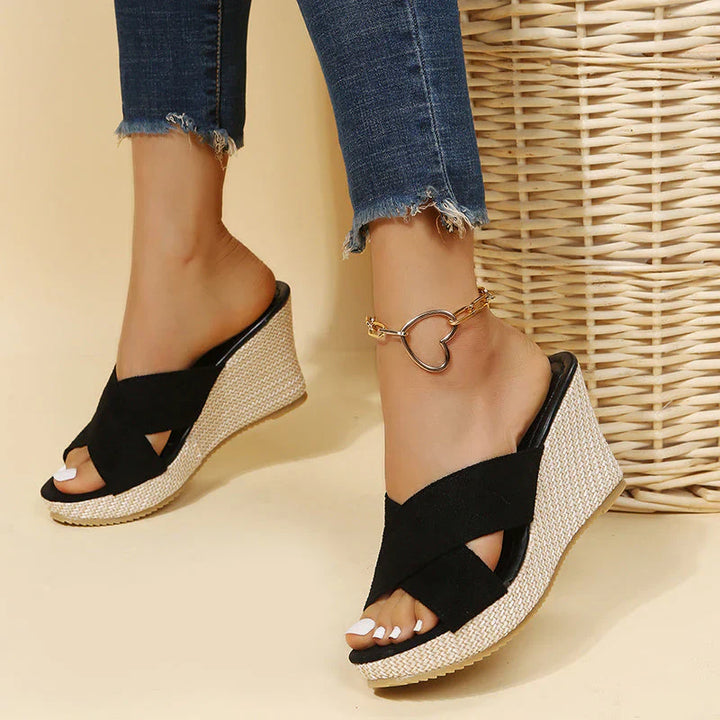 Natalie | Women's Wedge Heels with Cross Straps and Espadrille Sole