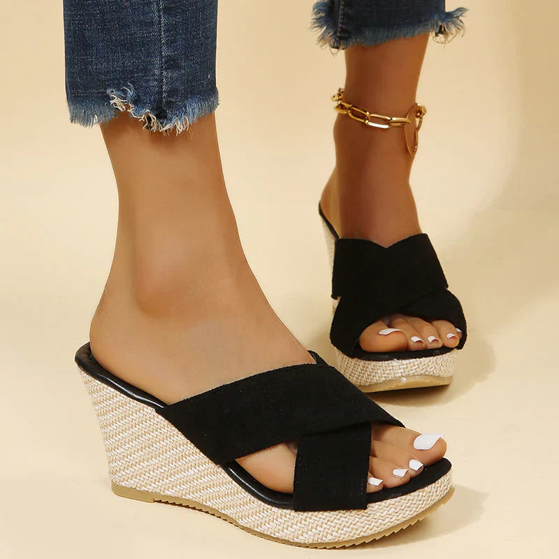 Natalie | Women's Wedge Heels with Cross Straps and Espadrille Sole