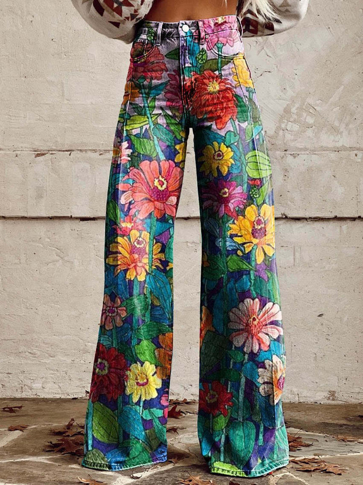 Natasha | Women's Wide Leg Printed Jeans with High Waist
