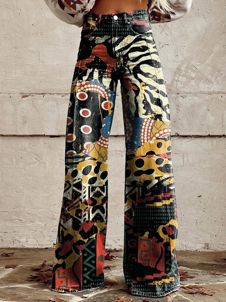 Natasha | Women's Wide Leg Printed Jeans with High Waist