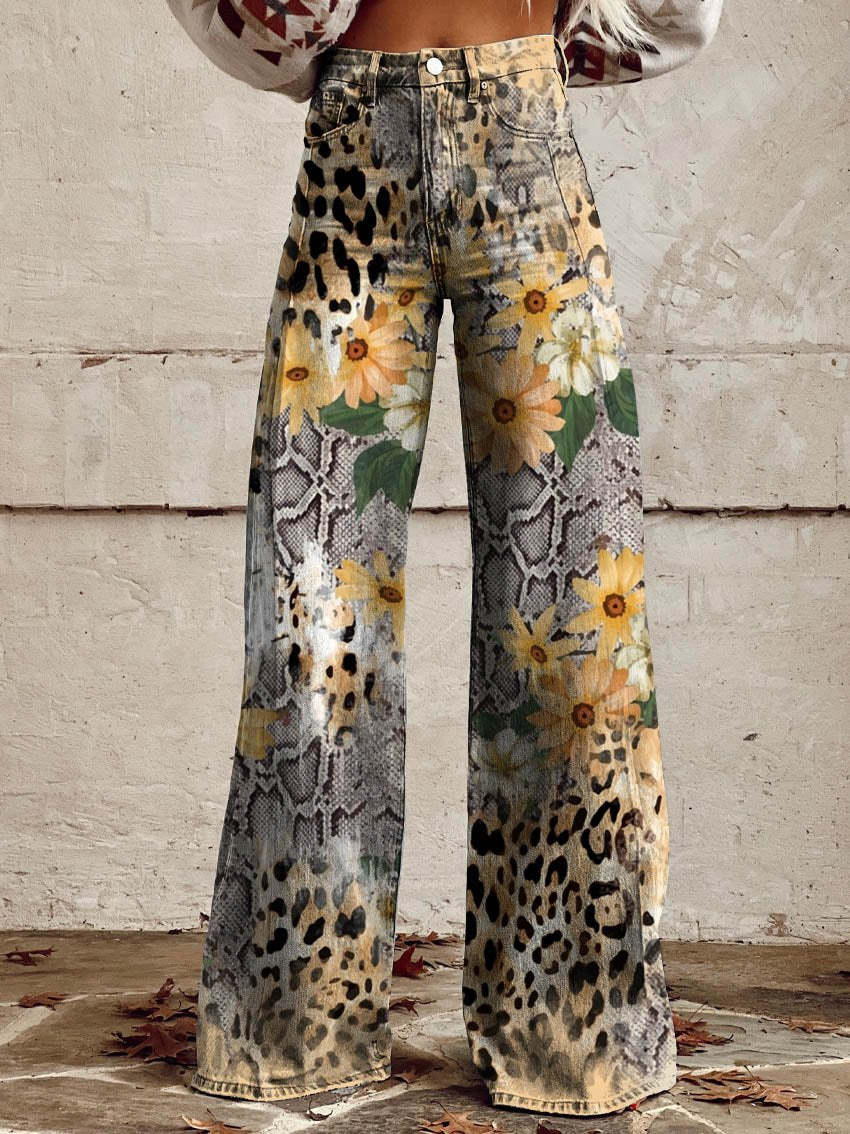Natasha | Women's Wide Leg Printed Jeans with High Waist