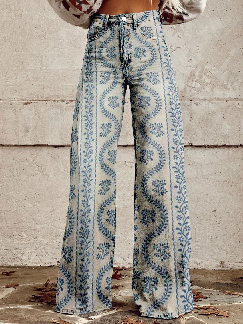 Natasha | Women's Wide Leg Printed Jeans with High Waist