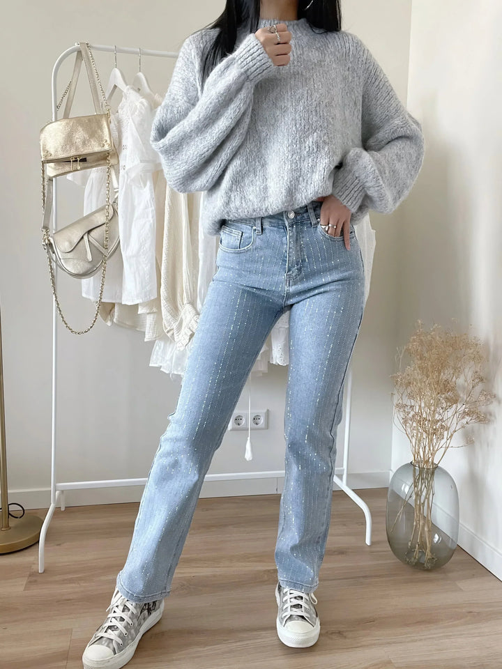 Olivia | Women's Straight Leg Jeans with Rhinestone Stripe