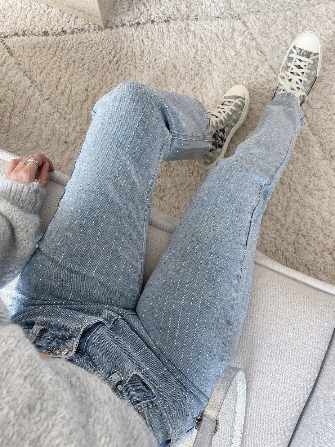 Olivia | Women's Straight Leg Jeans with Rhinestone Stripe