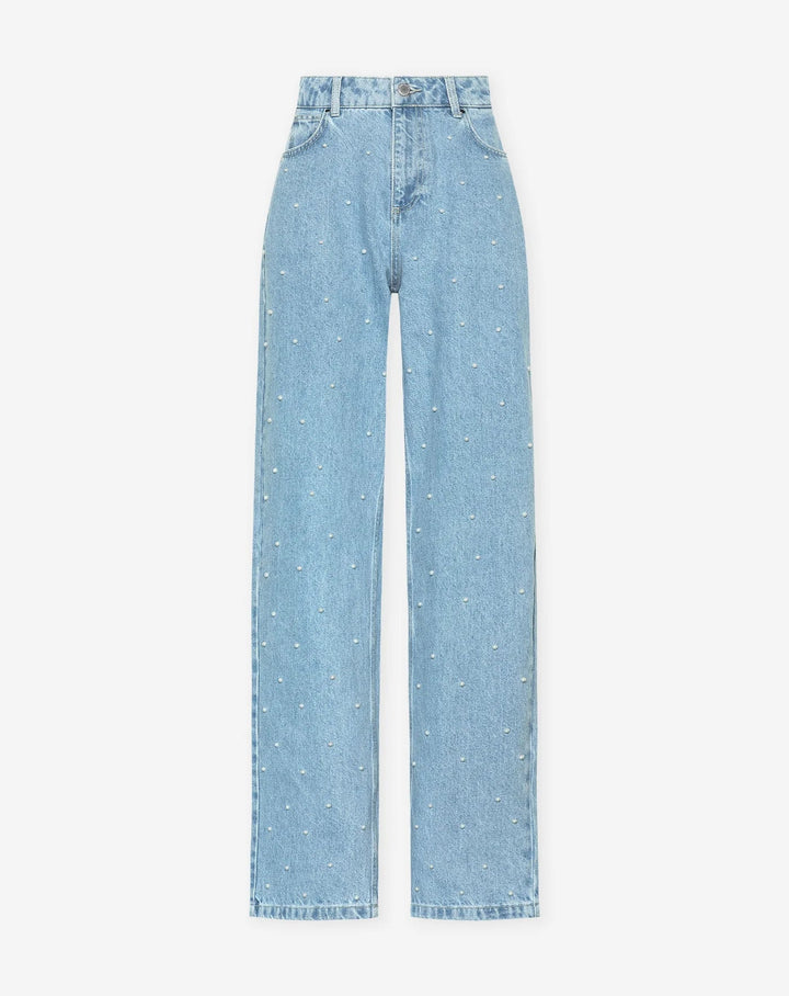 Olivia | Women's Straight Leg Jeans with Rhinestone Stripe