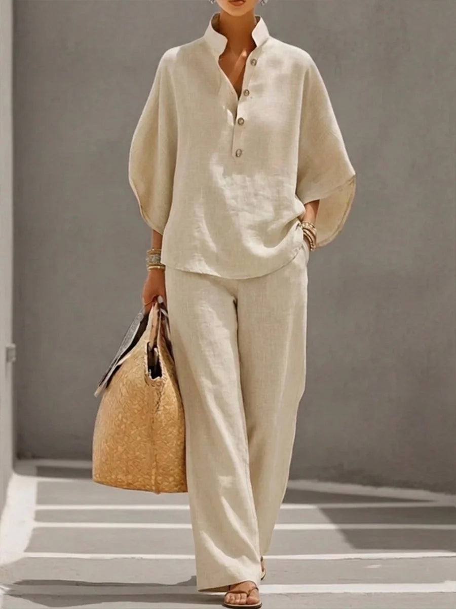 Noelle | Relaxed Button Linen Two-Piece Set