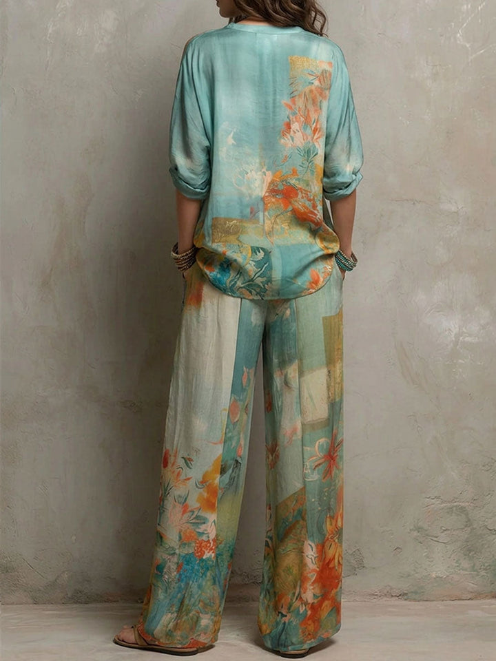 Chiara | Elegant floral print set with wide trousers