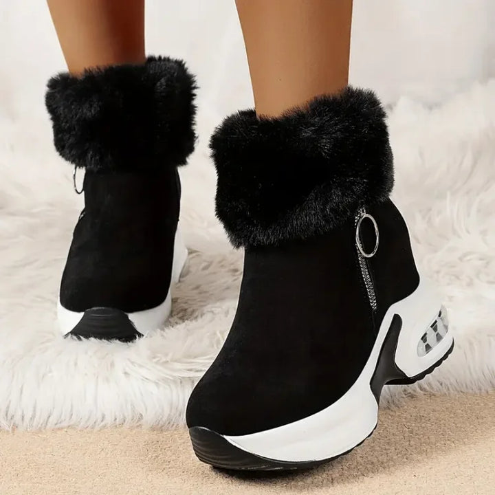 Paige | Women's Wedge Ankle Boots with Fur Trim and Side Zip