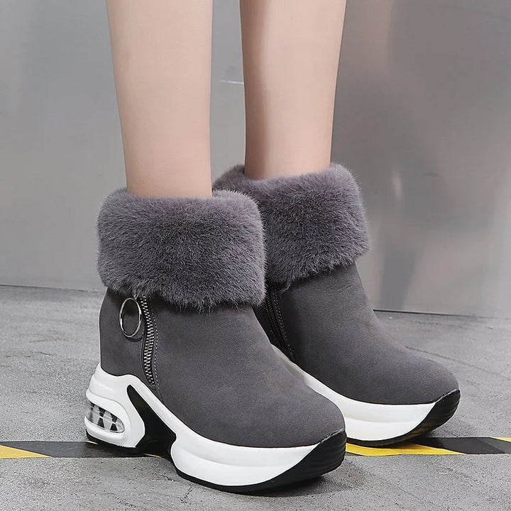 Paige | Women's Wedge Ankle Boots with Fur Trim and Side Zip