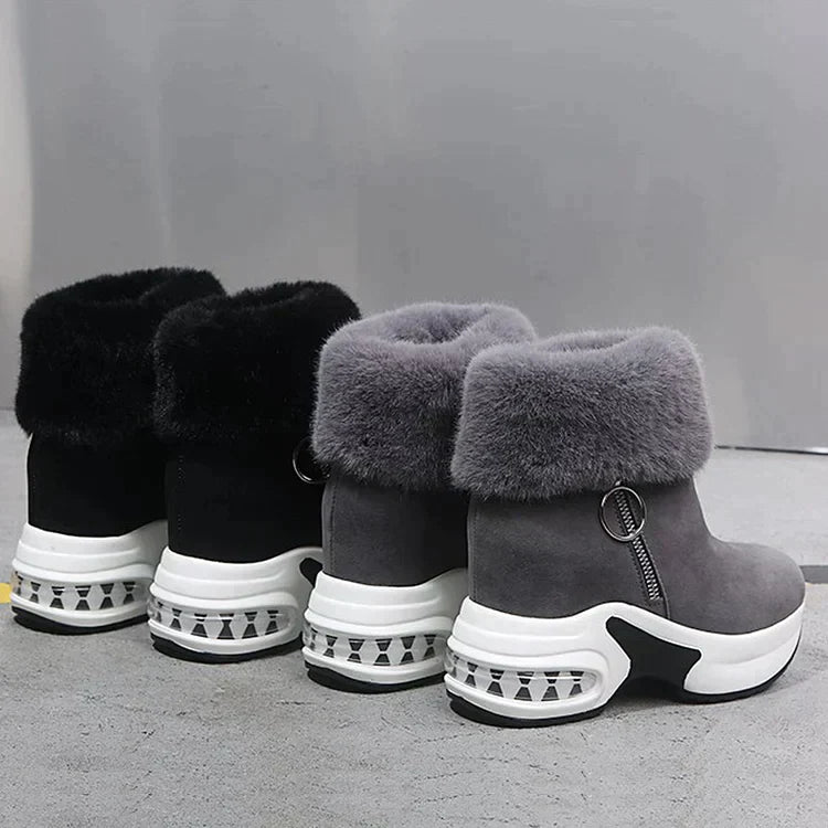 Paige | Women's Wedge Ankle Boots with Fur Trim and Side Zip
