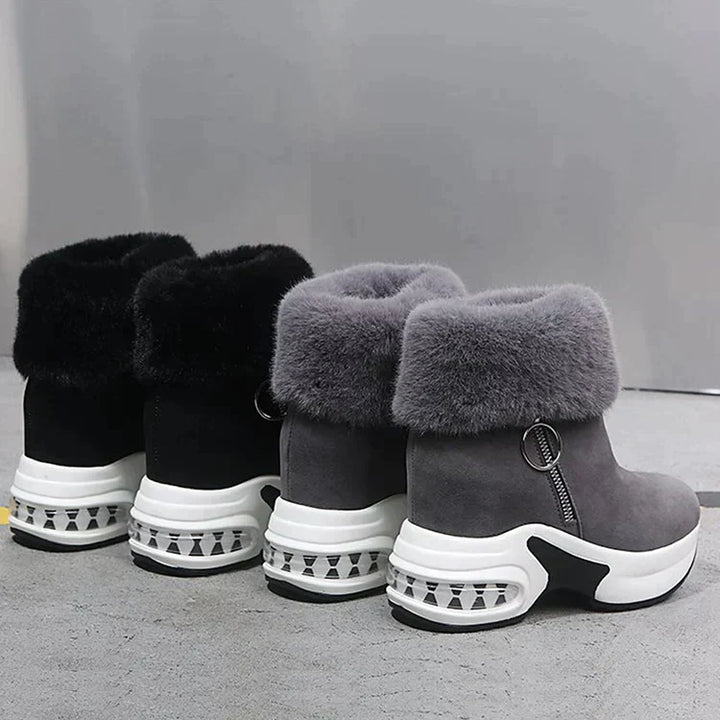 Paige | Women's Wedge Ankle Boots with Fur Trim and Side Zip
