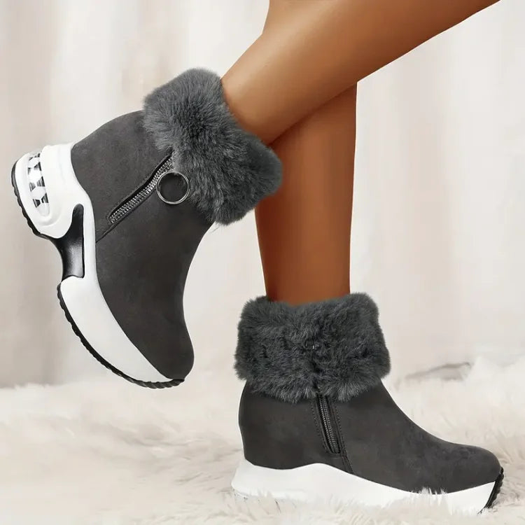 Paige | Women's Wedge Ankle Boots with Fur Trim and Side Zip