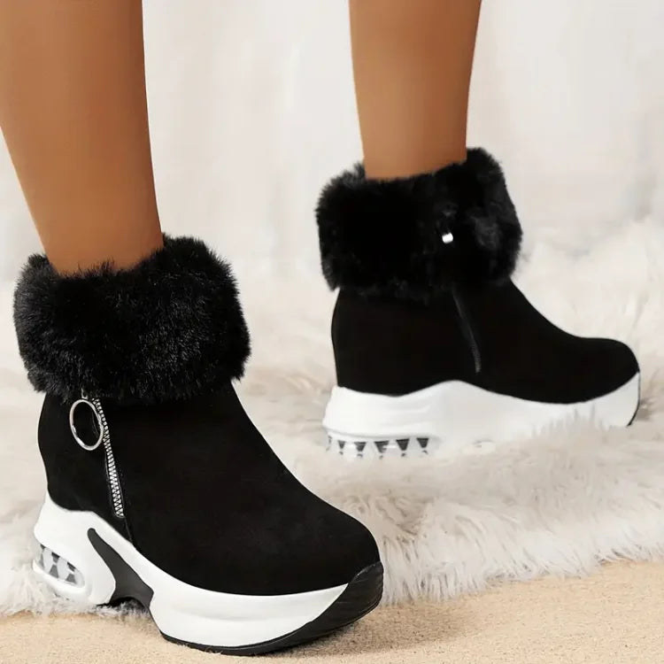 Paige | Women's Wedge Ankle Boots with Fur Trim and Side Zip