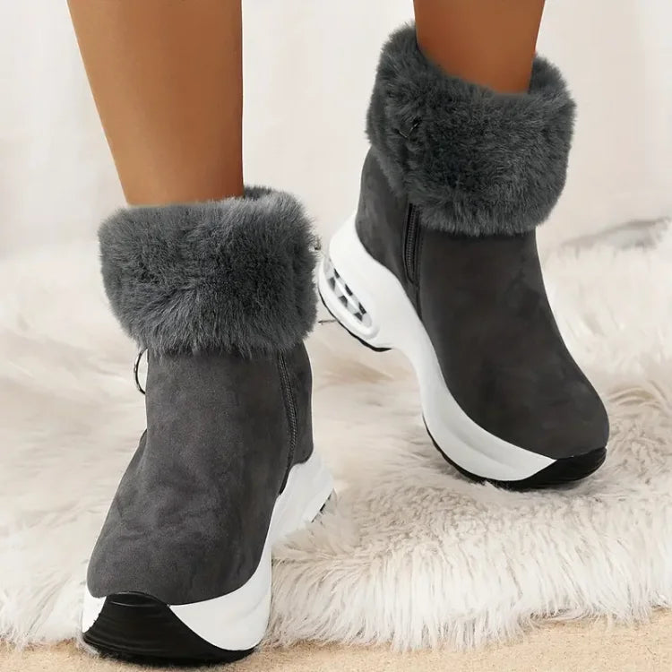 Paige | Women's Wedge Ankle Boots with Fur Trim and Side Zip