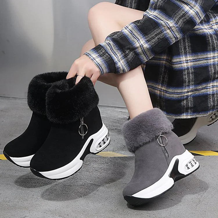 Paige | Women's Wedge Ankle Boots with Fur Trim and Side Zip
