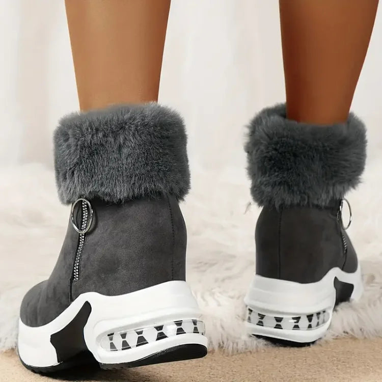 Paige | Women's Wedge Ankle Boots with Fur Trim and Side Zip