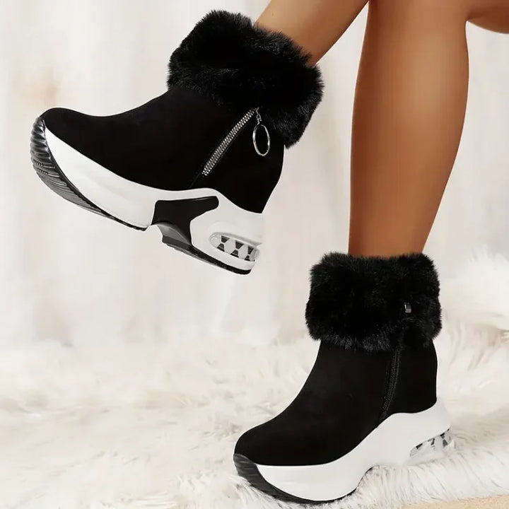 Paige | Women's Wedge Ankle Boots with Fur Trim and Side Zip