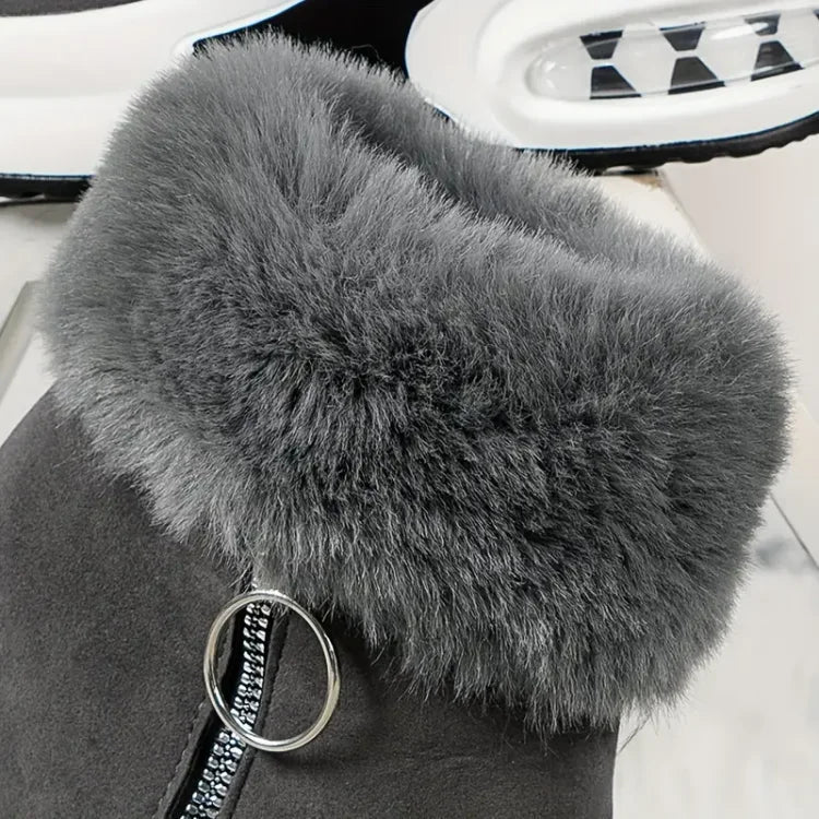 Paige | Women's Wedge Ankle Boots with Fur Trim and Side Zip