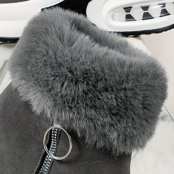 Paige | Women's Wedge Ankle Boots with Fur Trim and Side Zip