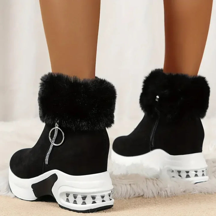 Paige | Women's Wedge Ankle Boots with Fur Trim and Side Zip