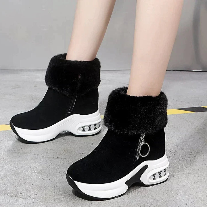 Paige | Women's Wedge Ankle Boots with Fur Trim and Side Zip