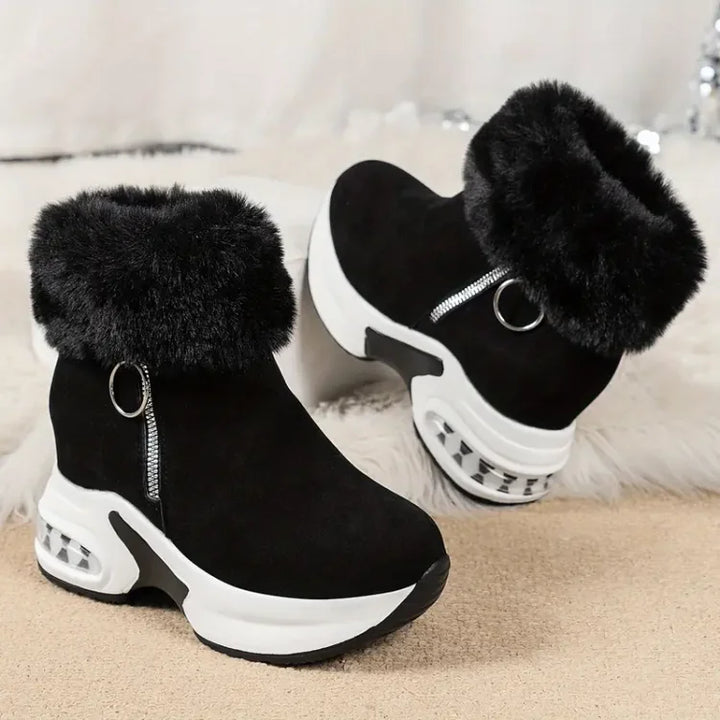 Paige | Women's Wedge Ankle Boots with Fur Trim and Side Zip