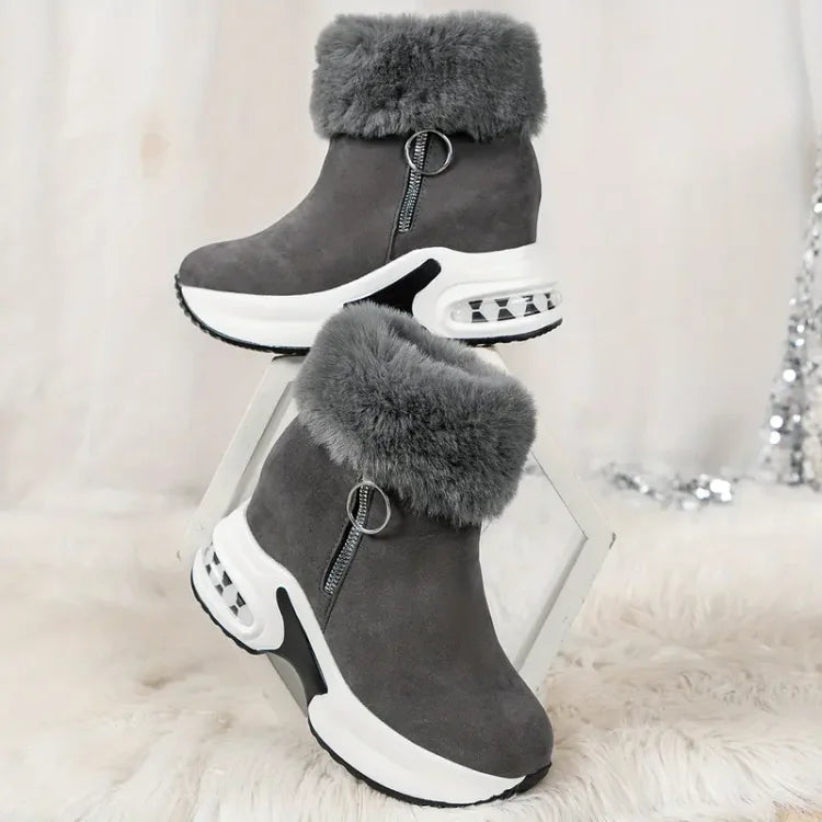Paige | Women's Wedge Ankle Boots with Fur Trim and Side Zip