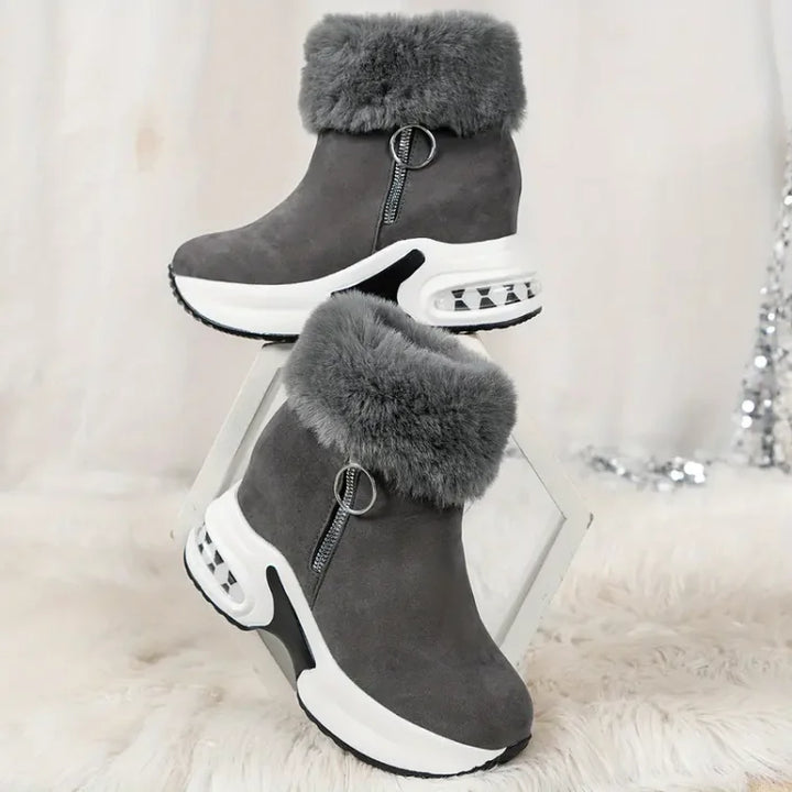 Paige | Women's Wedge Ankle Boots with Fur Trim and Side Zip