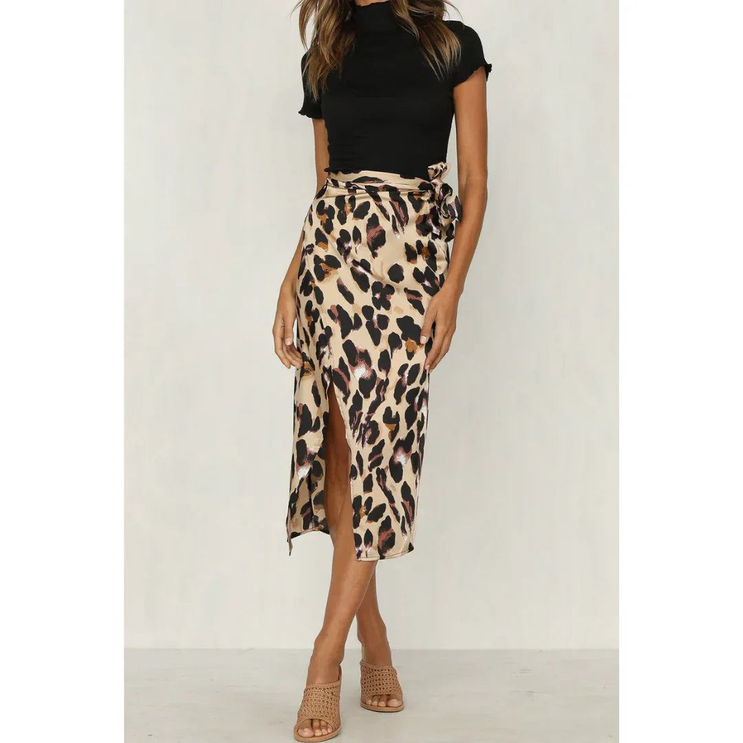 Pamela | Women's Leopard Print Wrap Skirt with Tie Waist