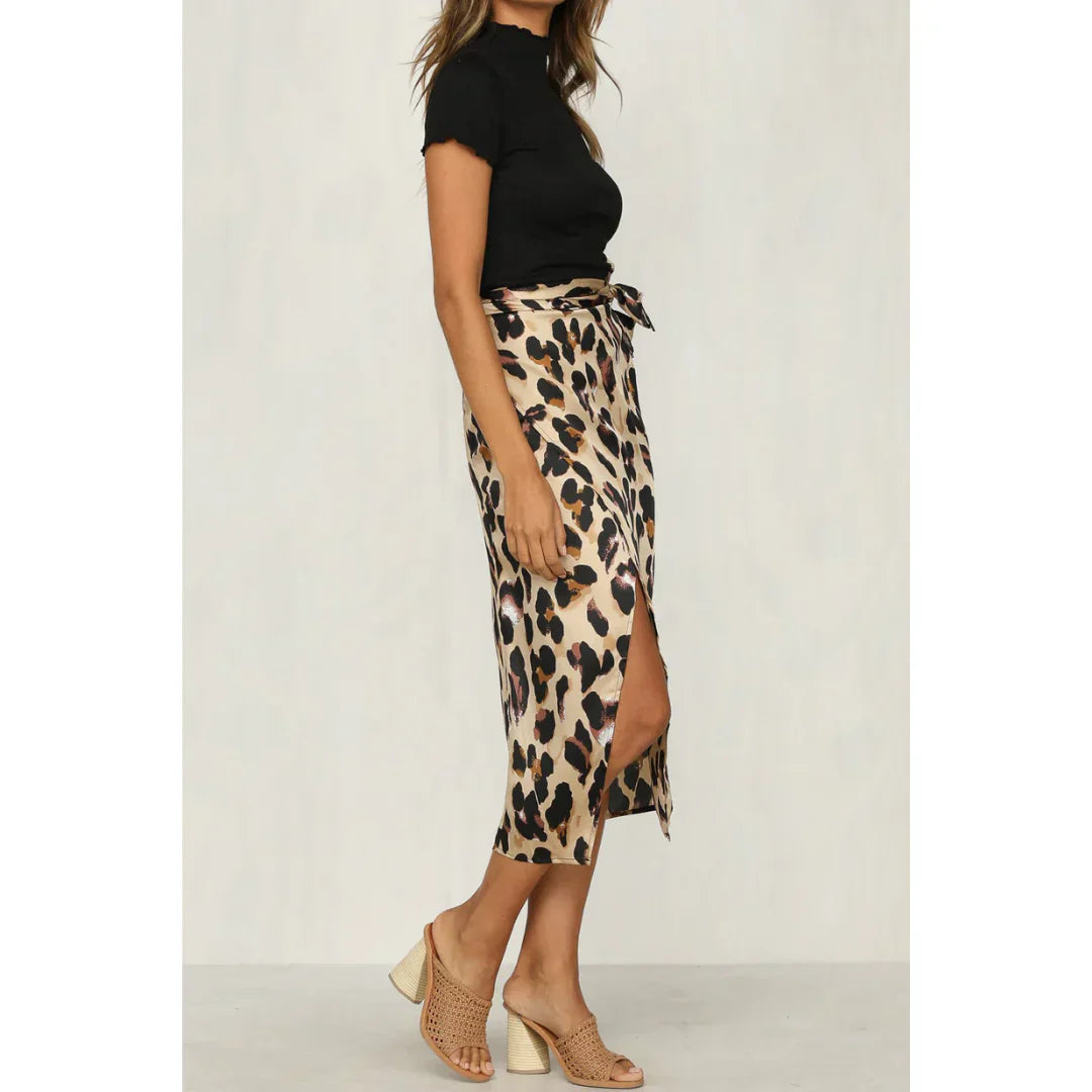 Pamela | Women's Leopard Print Wrap Skirt with Tie Waist