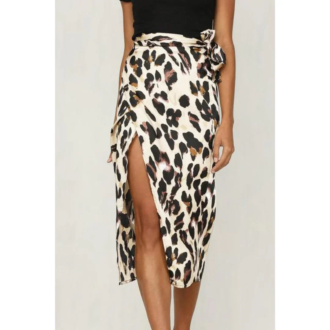 Pamela | Women's Leopard Print Wrap Skirt with Tie Waist