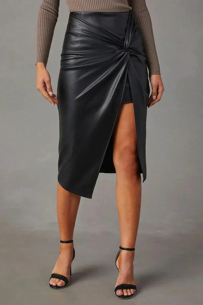Perdita | Women's Faux Leather Asymmetric Skirt with High Waist