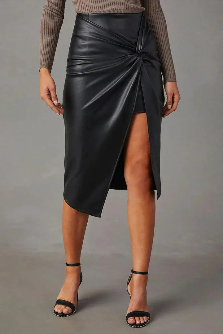 Perdita | Women's Faux Leather Asymmetric Skirt with High Waist