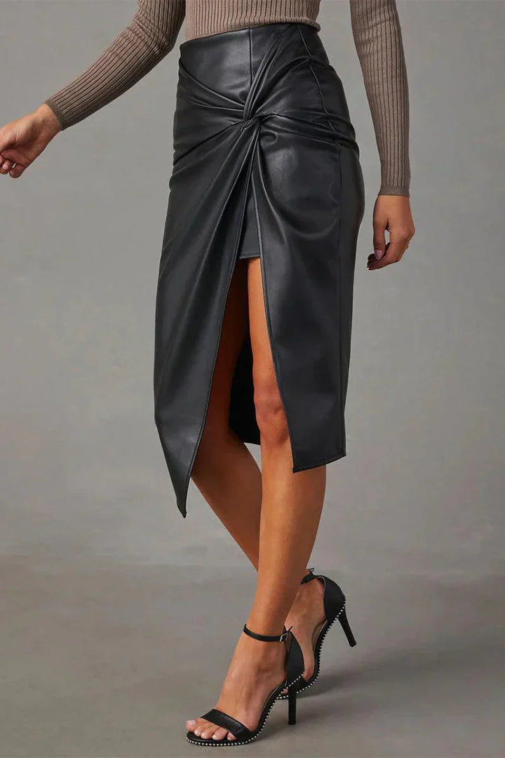 Perdita | Women's Faux Leather Asymmetric Skirt with High Waist