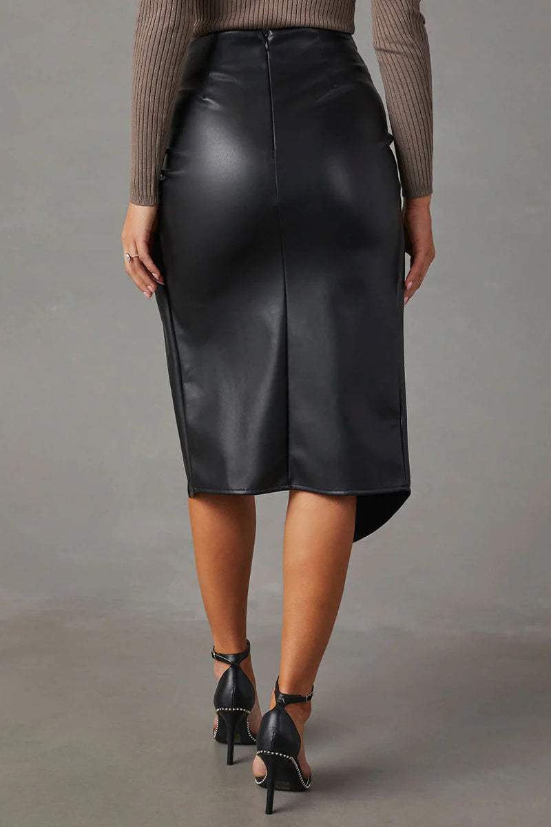 Perdita | Women's Faux Leather Asymmetric Skirt with High Waist