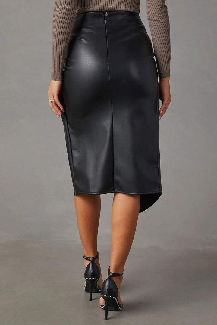 Perdita | Women's Faux Leather Asymmetric Skirt with High Waist