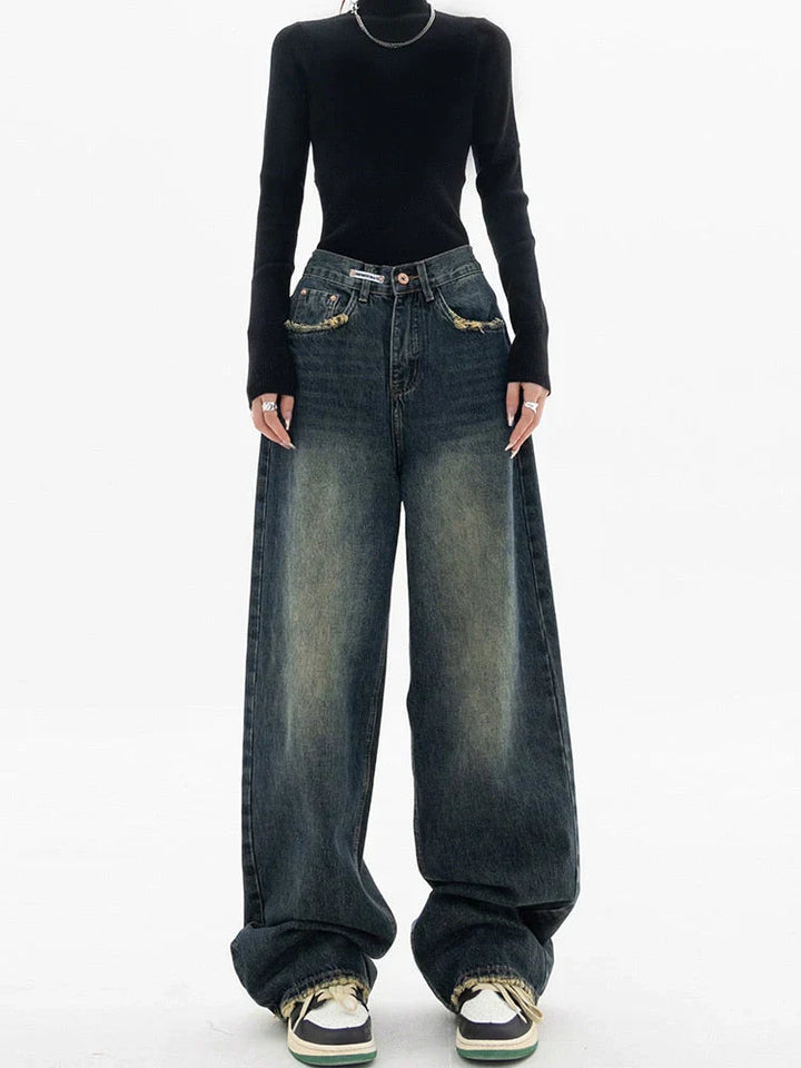Prudence | Women's Wide Leg Jeans with High Waist and Distressed Finish