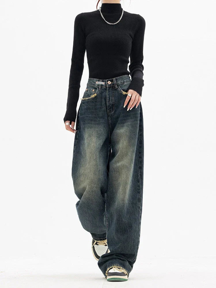 Prudence | Women's Wide Leg Jeans with High Waist and Distressed Finish