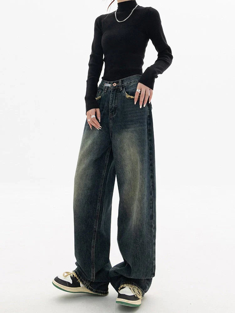 Prudence | Women's Wide Leg Jeans with High Waist and Distressed Finish