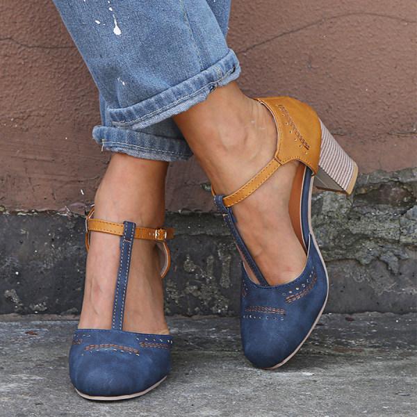 Roberta | Women's Two-Tone Heels with T-Strap and Buckle