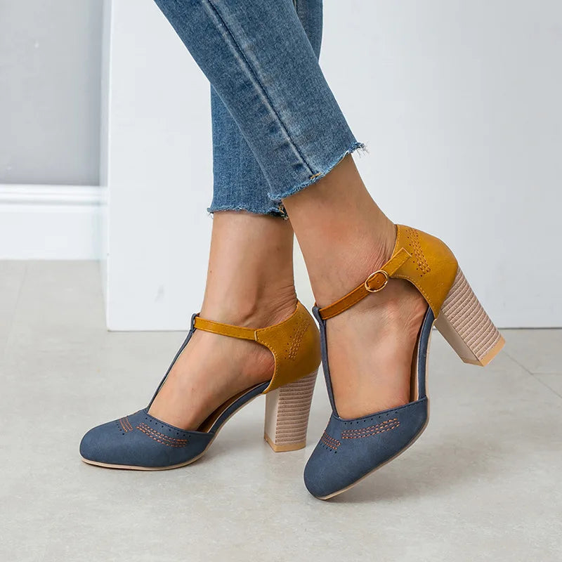 Roberta | Women's Two-Tone Heels with T-Strap and Buckle