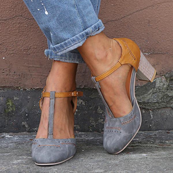 Roberta | Women's Two-Tone Heels with T-Strap and Buckle