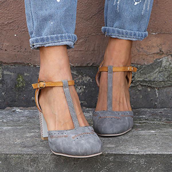 Roberta | Women's Two-Tone Heels with T-Strap and Buckle