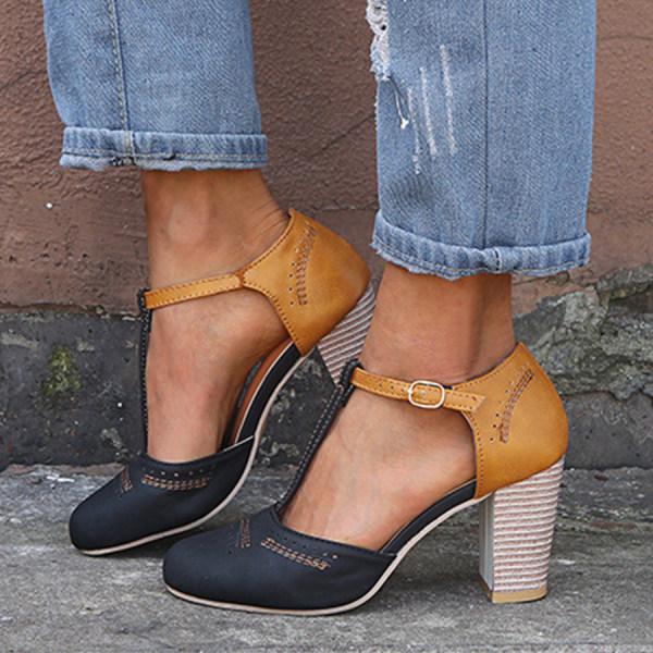 Roberta | Women's Two-Tone Heels with T-Strap and Buckle