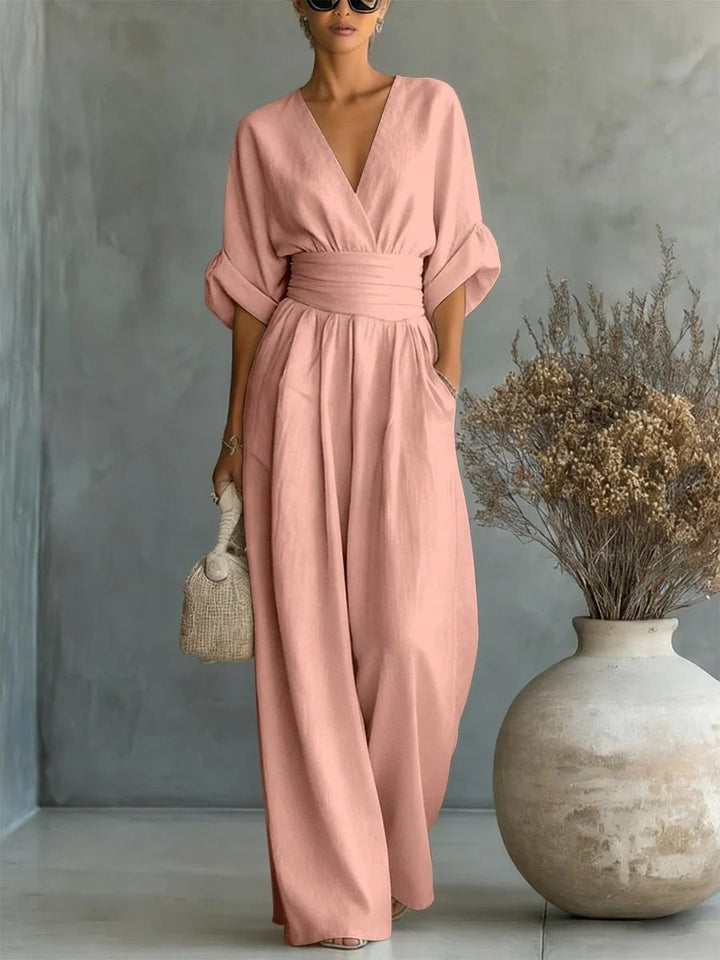 Maja | Elegant V-Neckline High-Waisted Jumpsuit
