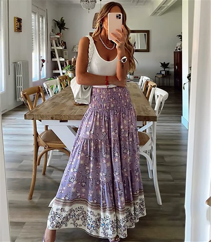 Serena | Women's Smocked Tiered Floral Skirt with Waist