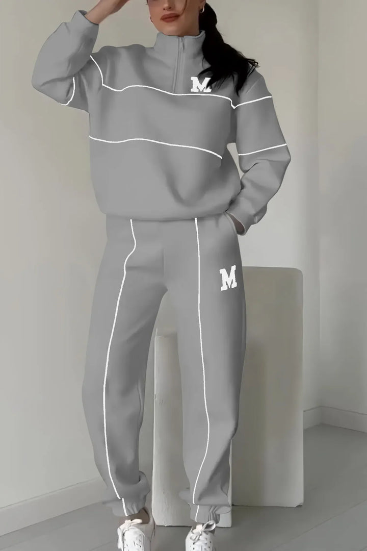 Sheila | Tracksuit with Contrast Piping and Zip Neck