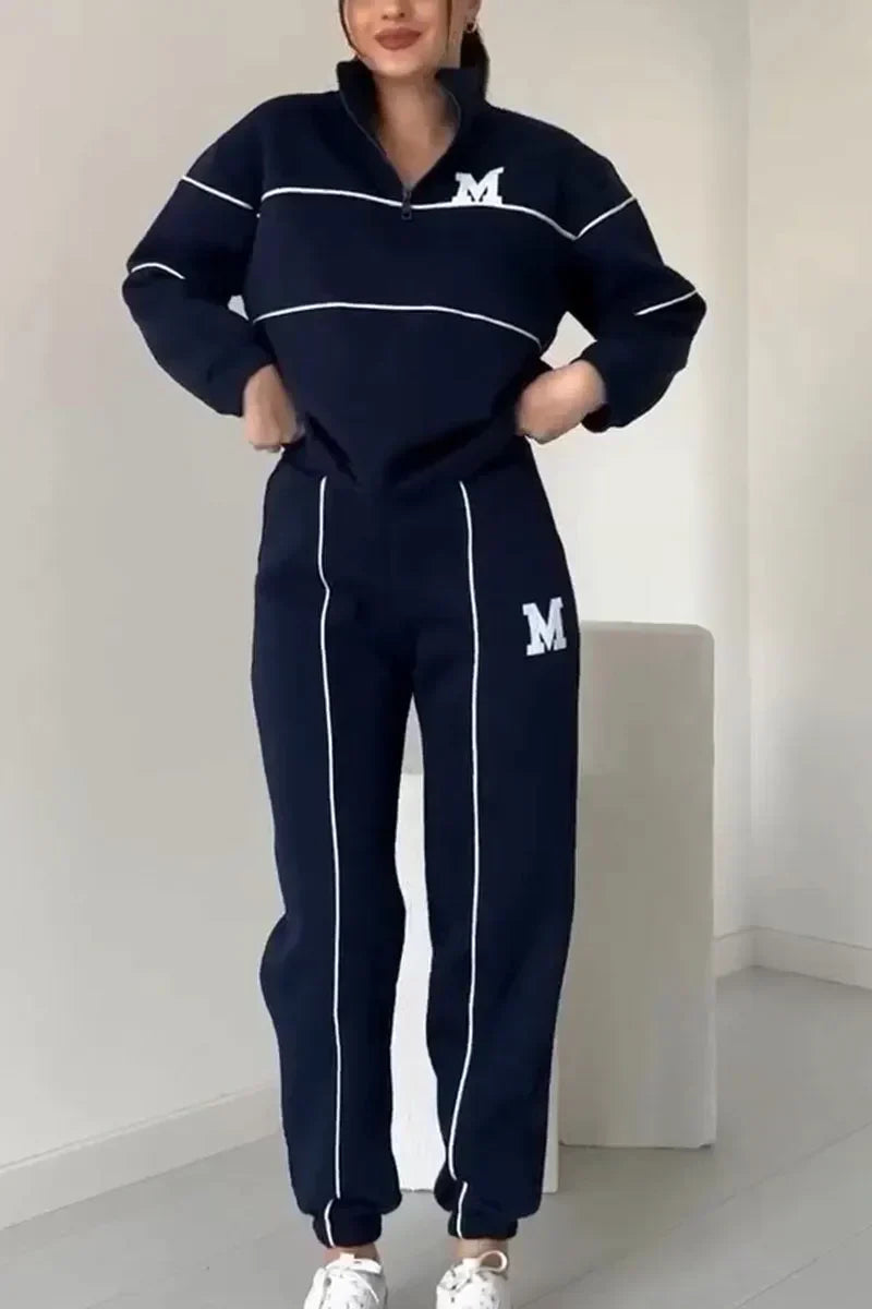 Sheila | Tracksuit with Contrast Piping and Zip Neck